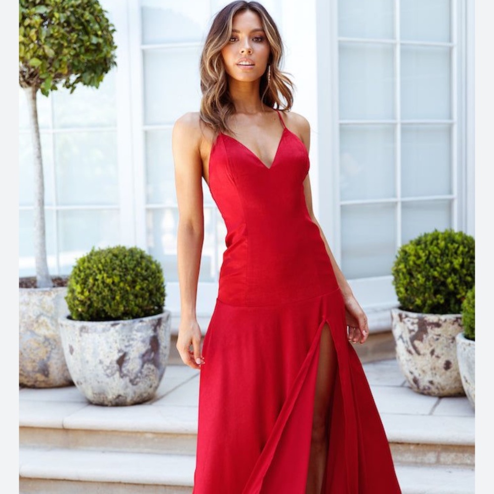 Dear Emilia red satin maxi dress- xs